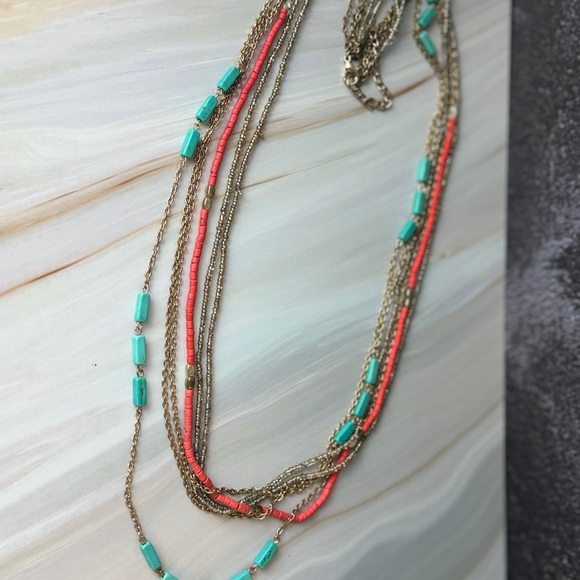 boho Faux Turquoise/coral Beaded Long Necklace - Picture 3 of 5